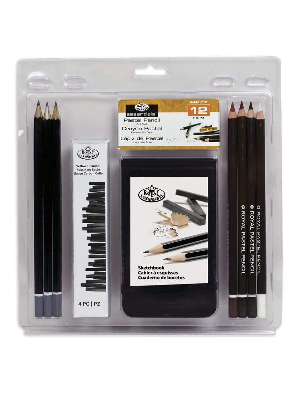 Kit Básico para Carvão, Grafite e Pastel com Mini Sketchbook Royal &  Langnickel 12 peças - RART-
